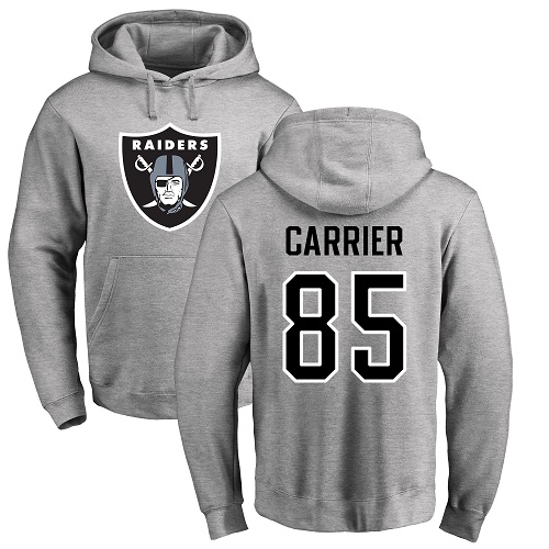 Men Oakland Raiders Ash Derek Carrier Name and Number Logo NFL Football #85 Pullover Hoodie Sweatshirts